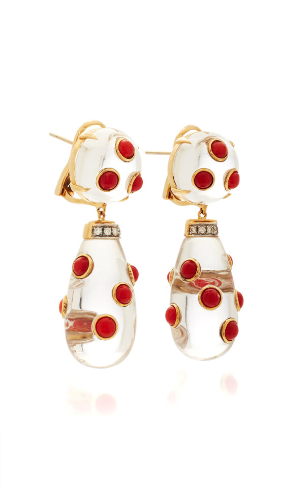 Coral and Rock Crystal Ear-Pendants