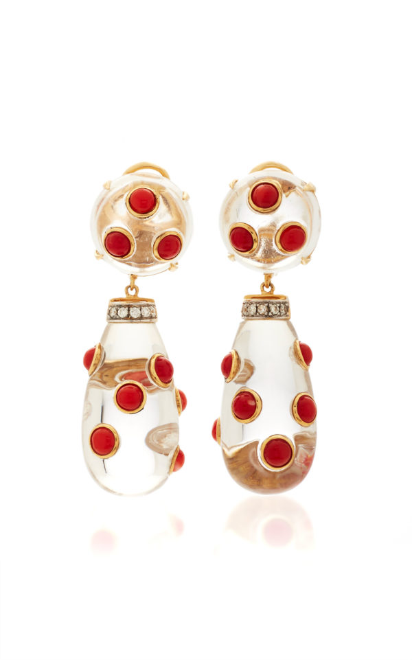 Coral and Rock Crystal Ear-Pendants - Image 3
