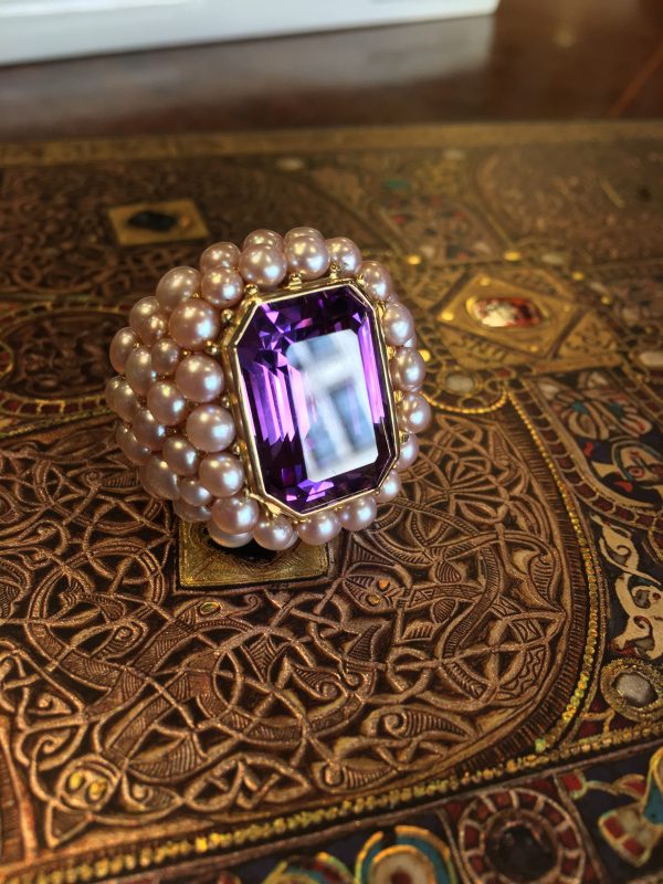Amethyst Pearl and Gold Cocktail Ring - Image 2