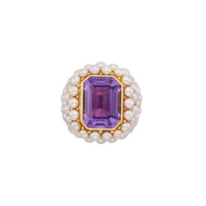 Amethyst Pearl and Gold Cocktail Ring