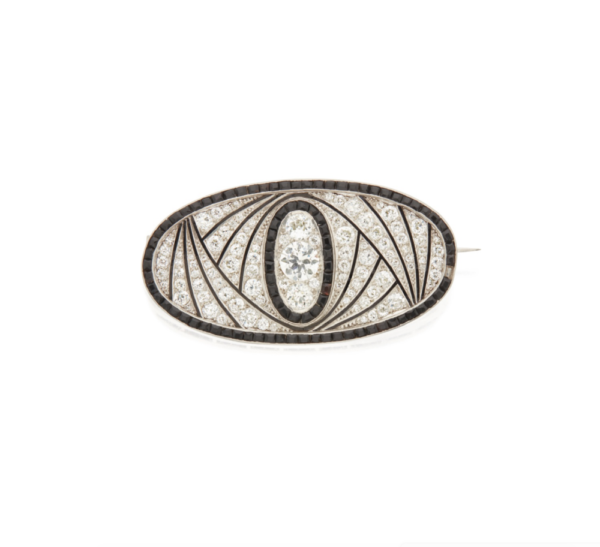Art Deco Onyx and Diamond Brooch