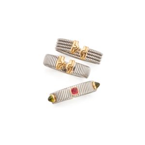 Bulgari Three Steel and Gold Tubogas Bracelet