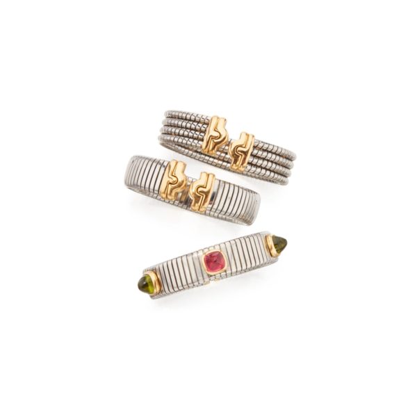 Bulgari Three Steel and Gold Tubogas Bracelet