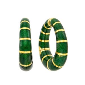 Bulgari Green Enamel and Gold Hoop Earrings