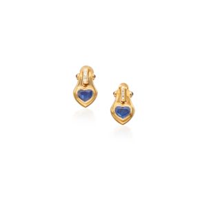 Bulgari Heart-Shaped Sapphire and Diamond Ear-Pendants