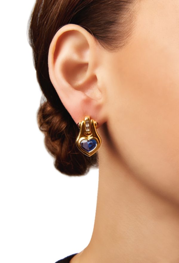 Bulgari Heart-Shaped Sapphire and Diamond Ear-Pendants - Image 2