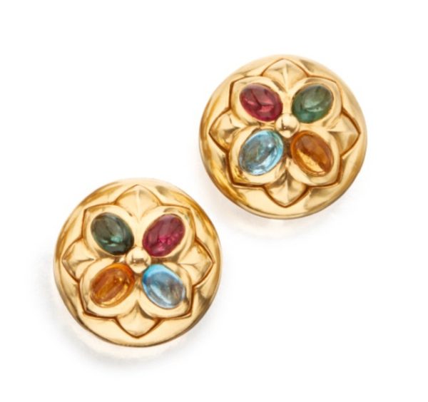 Bulgari Multi-Color Stones and Gold Ear-Clips