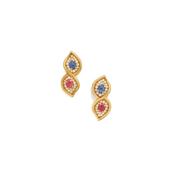 Bulgari Sapphire Ruby and Diamonds Ear Pendants