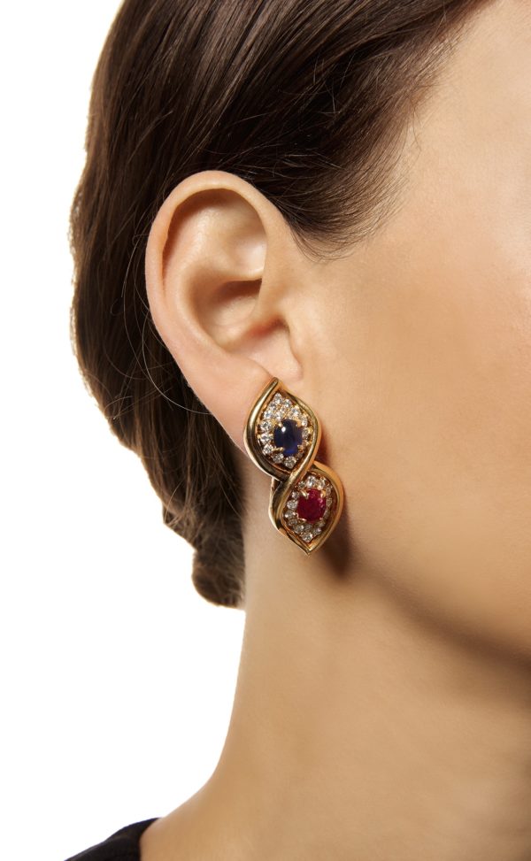 Bulgari Sapphire Ruby and Diamonds Ear Pendants - Image 2
