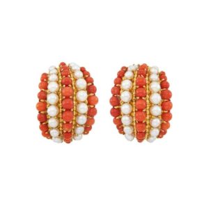 Van Cleef Coral and Pearls Retro Earclips