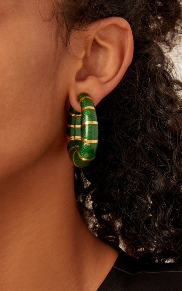 Bulgari Green Enamel and Gold Hoop Earrings - Image 2