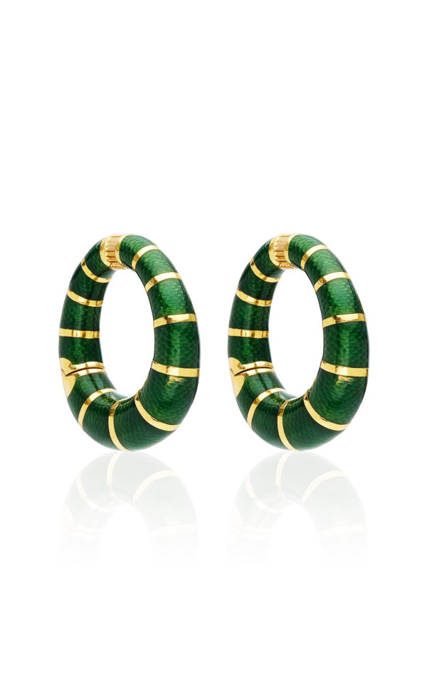 Bulgari Green Enamel and Gold Hoop Earrings - Image 3