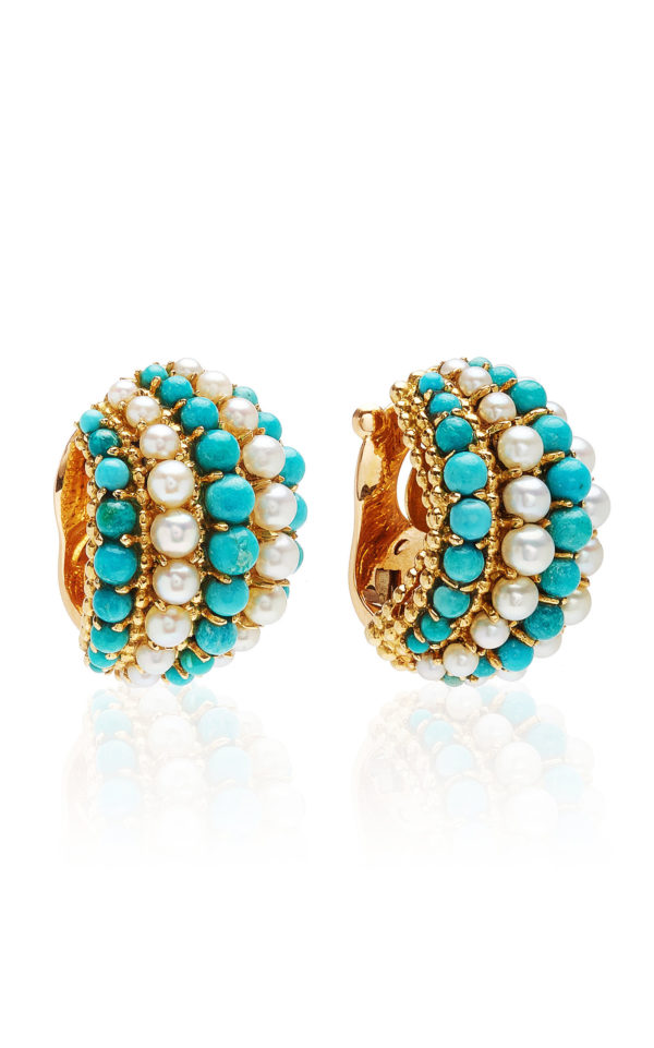 Van Cleef & Arpels Turquoise and Pearls Earclips - Image 3