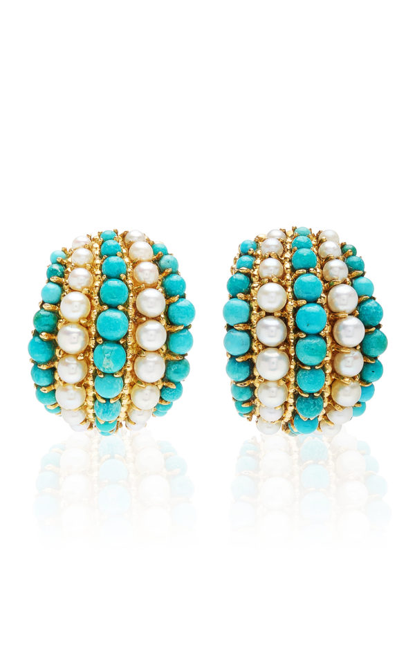 Van Cleef & Arpels Turquoise and Pearls Earclips - Image 4
