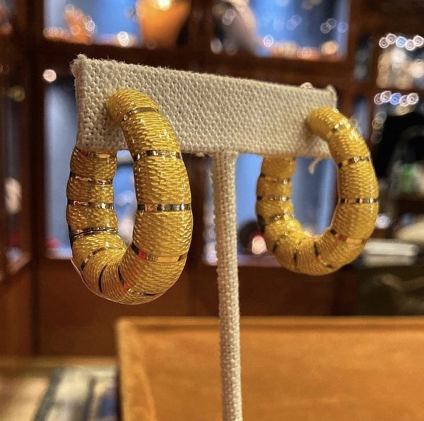 Bulgari Yellow Enameled Gold Hoop Earrings - Image 4