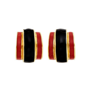 Red and Black Enamel Gold Ear-clips