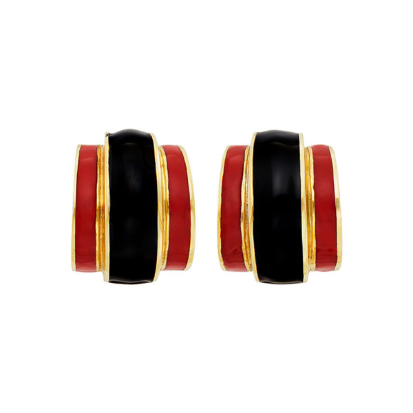 Red and Black Enamel Gold Ear-clips