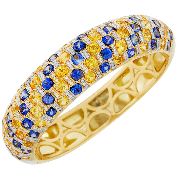 Blue Sapphire, Yellow Sapphire and Diamond Bangle Bracelet