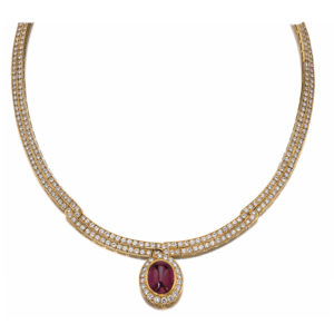 Van Cleef Cabochon Ruby and Diamond Necklace