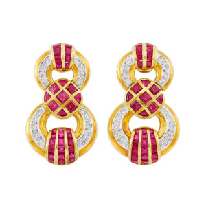 Ruby and Diamond Ear-Pendants