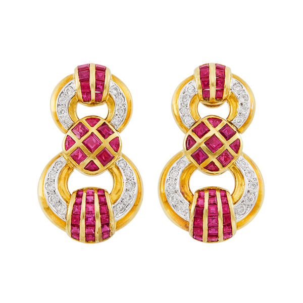 Ruby and Diamond Ear-Pendants