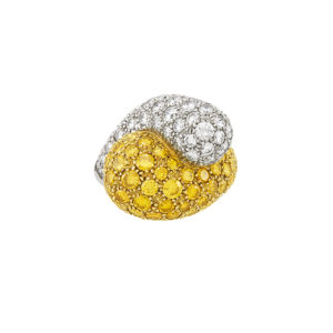 White and Fancy Yellow Diamond Crossover Ring