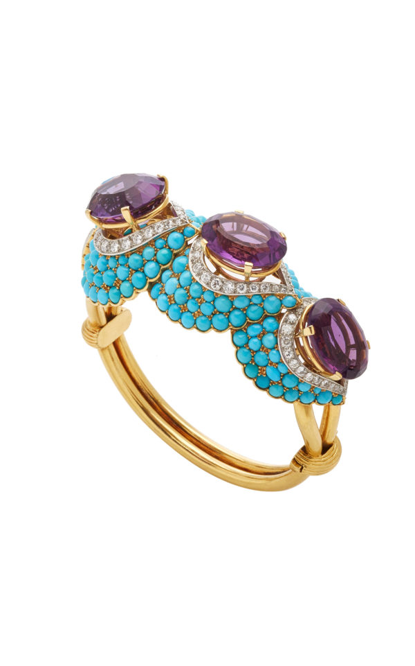 Retro French Turquoise Amethyst Bracelet