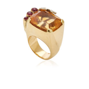 Ruby Citrine and Gold Retro Ring