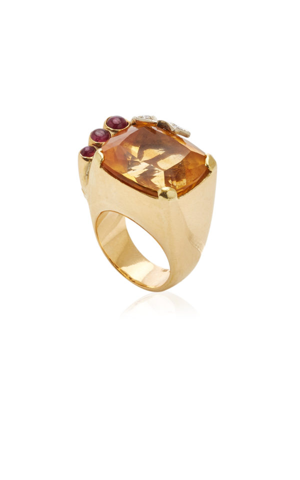 Ruby Citrine and Gold Retro Ring