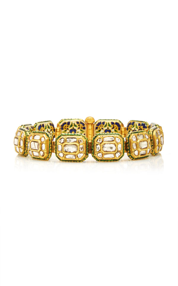 Indian Diamond and Enamel Bracelet - Image 5