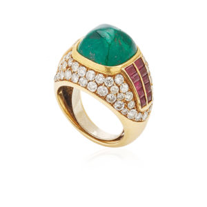 Sugarloaf Emerald Ruby and Diamond Ring