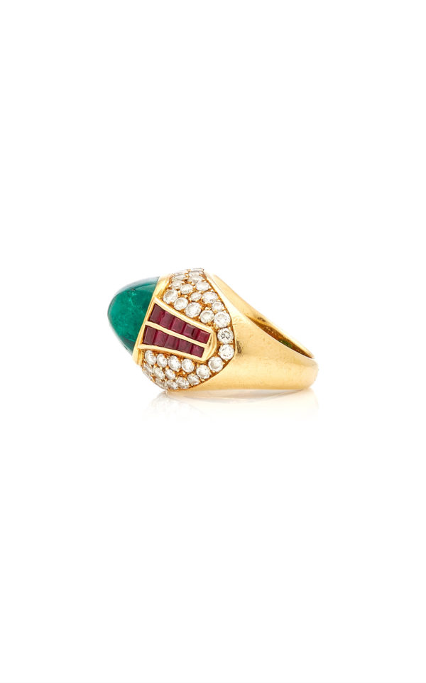 Sugarloaf Emerald Ruby and Diamond Ring - Image 3