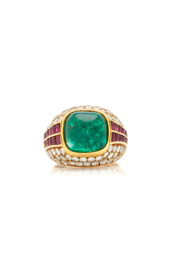 Sugarloaf Emerald Ruby and Diamond Ring - Image 5