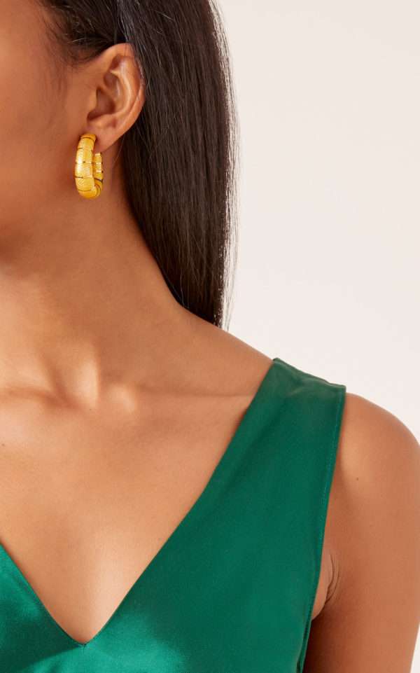 Bulgari Yellow Enameled Gold Hoop Earrings - Image 2