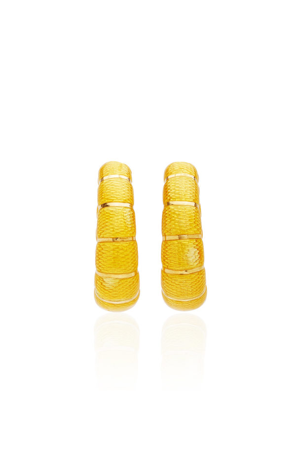 Bulgari Yellow Enameled Gold Hoop Earrings - Image 3