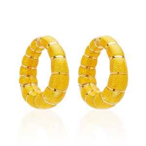 Bulgari Yellow Enameled Gold Hoop Earrings