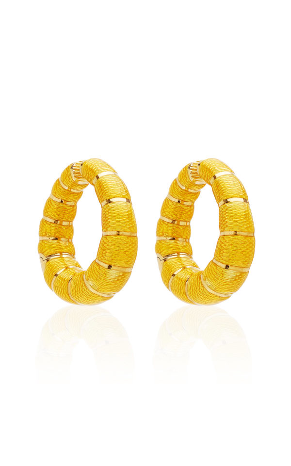 Bulgari Yellow Enameled Gold Hoop Earrings