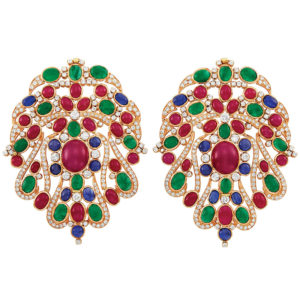 Cabochon Gem-Set and Diamond Double Brooches
