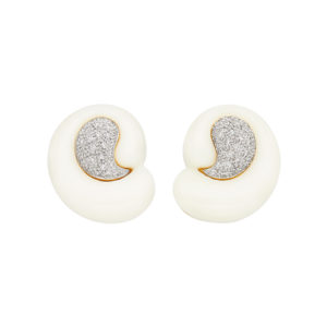 White Agate and Diamond Earclips