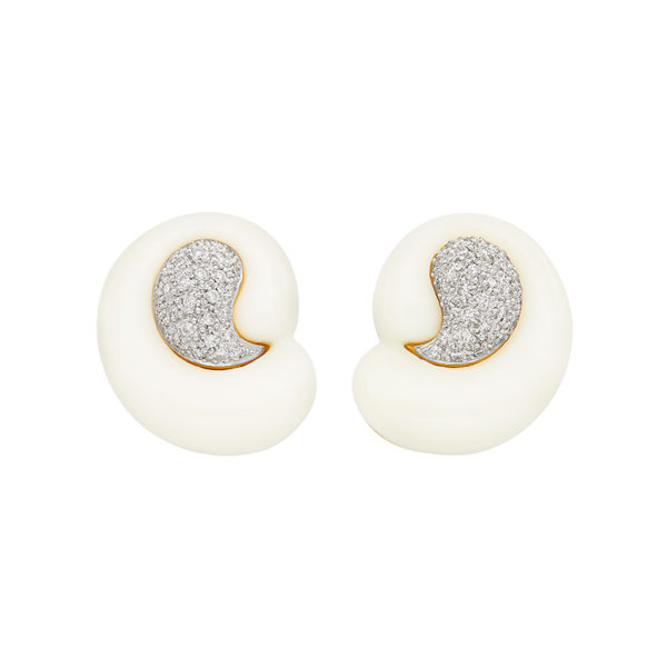 White Agate and Diamond Earclips