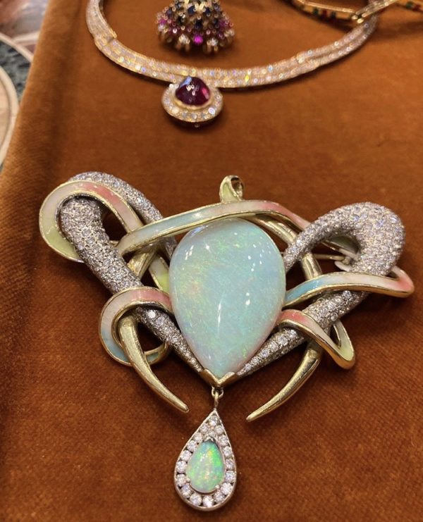 Opal Diamond Enamel Brooch - Image 5
