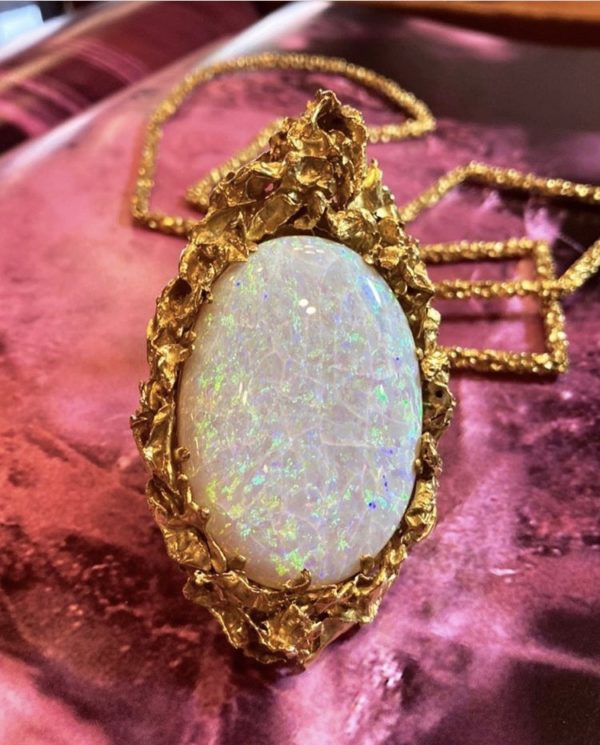 Long Opal and Gold Pendant Necklace - Image 3