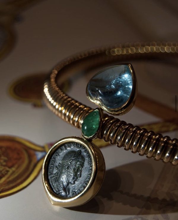 Bulgari Rare Ancient Coin & Aquamarine Brooch/Pendant - Image 2