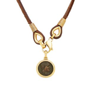 Bulgari Monete Coin Gold and Leather Necklace