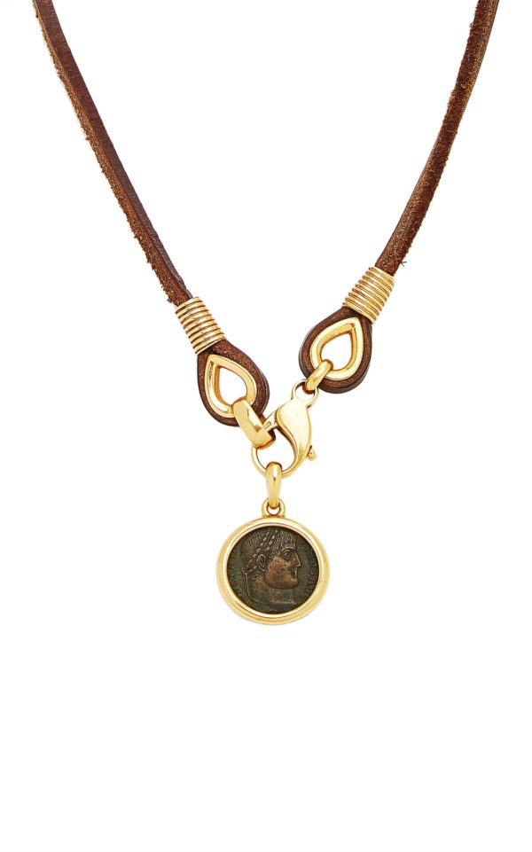 Bulgari Monete Coin Gold and Leather Necklace