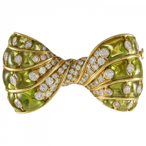 Bulgari Peridot and Diamond Bow Brooch