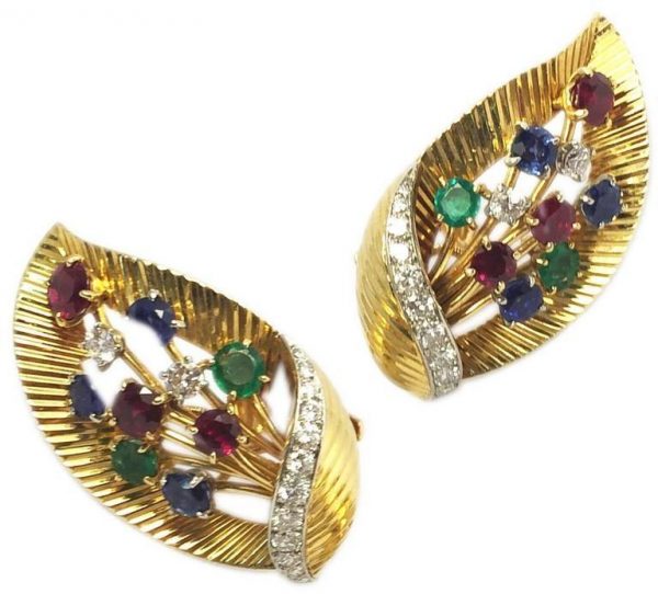 Cartier Multi-Color Leaf Ear-Clips - Image 2