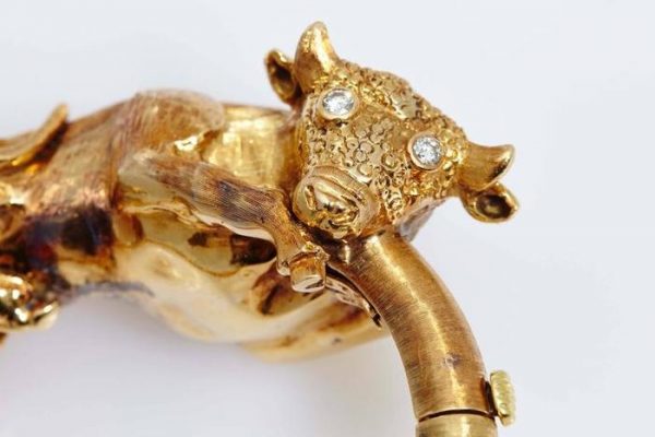 Greek Gold and Diamond Bull Bracelet - Image 3