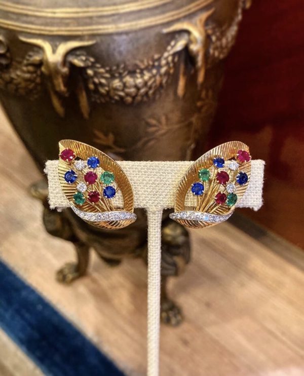 Cartier Multi-Color Leaf Ear-Clips - Image 3