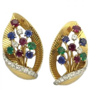 Cartier Multi-Color Leaf Ear-Clips